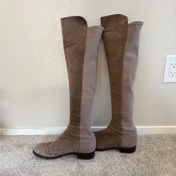 Stuart Weitzman Suede Over-The-Knee Flat Boots - 8.5 - Slate Grey - Picture 9 of 13